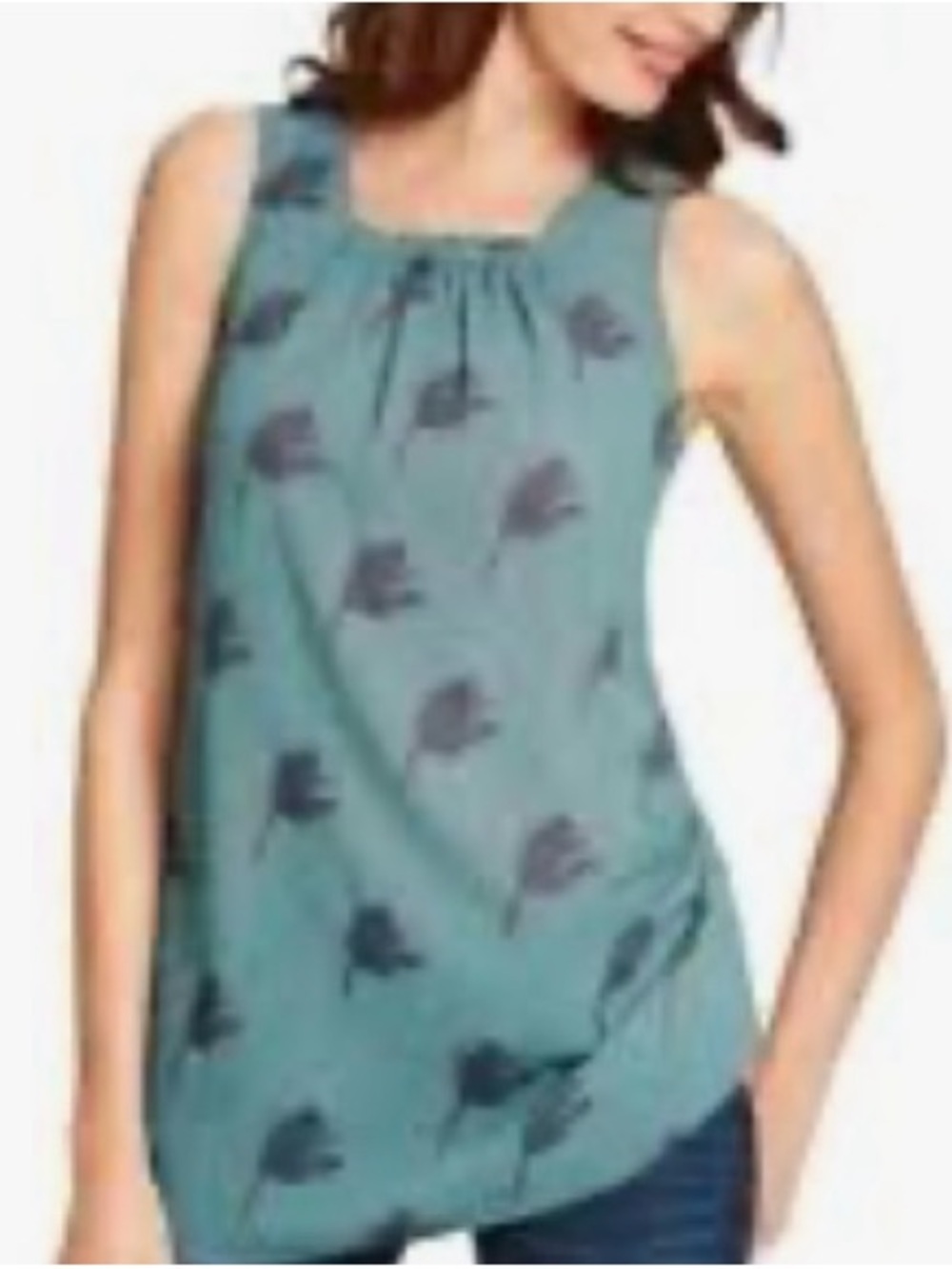 CAbi Teal Floral Print Sleeveless Top